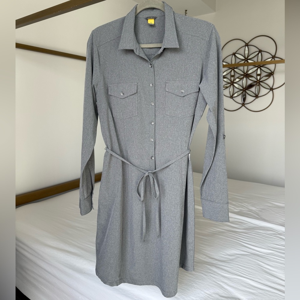 Eddie Bauer Grey Dri-Fit Athletic Dress L Tie Waist Travel Sporty Tenniscore